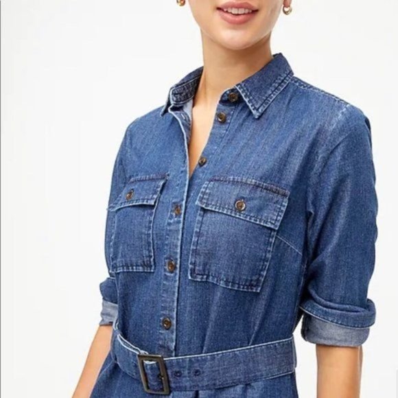 J Crew Factory Chambray Utility Shirtdress NWT, Size 4 - Picture 2 of 9